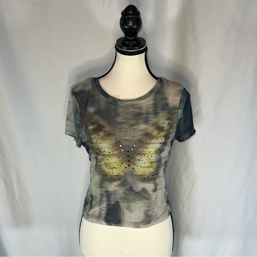 Madden Girl Butterfly Y2K Cropped Baby Tee Size Lg Fairycore Whimsigoth Indie